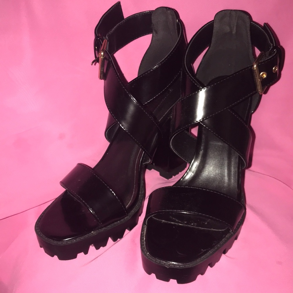 Cross Strapped Chunky Heels